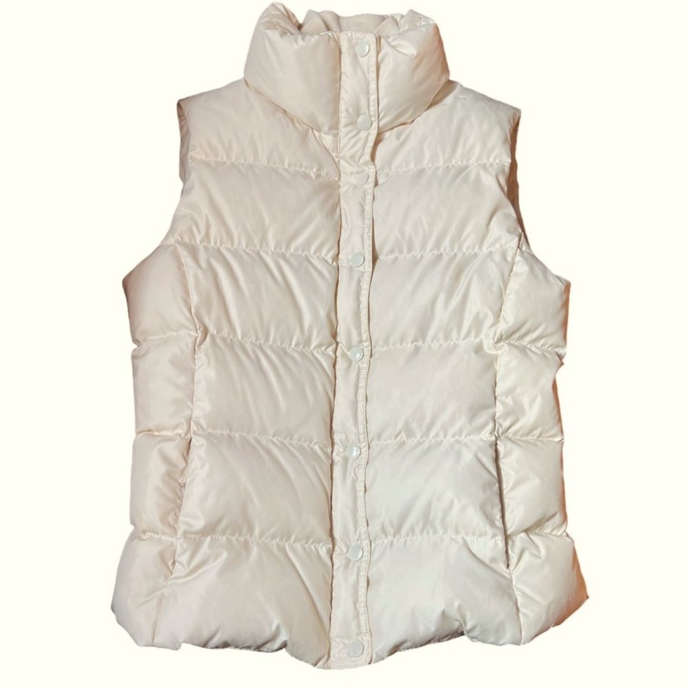 J. Crew Creamy White Quilted Down Zip + Snap Puffer Vest, Size S